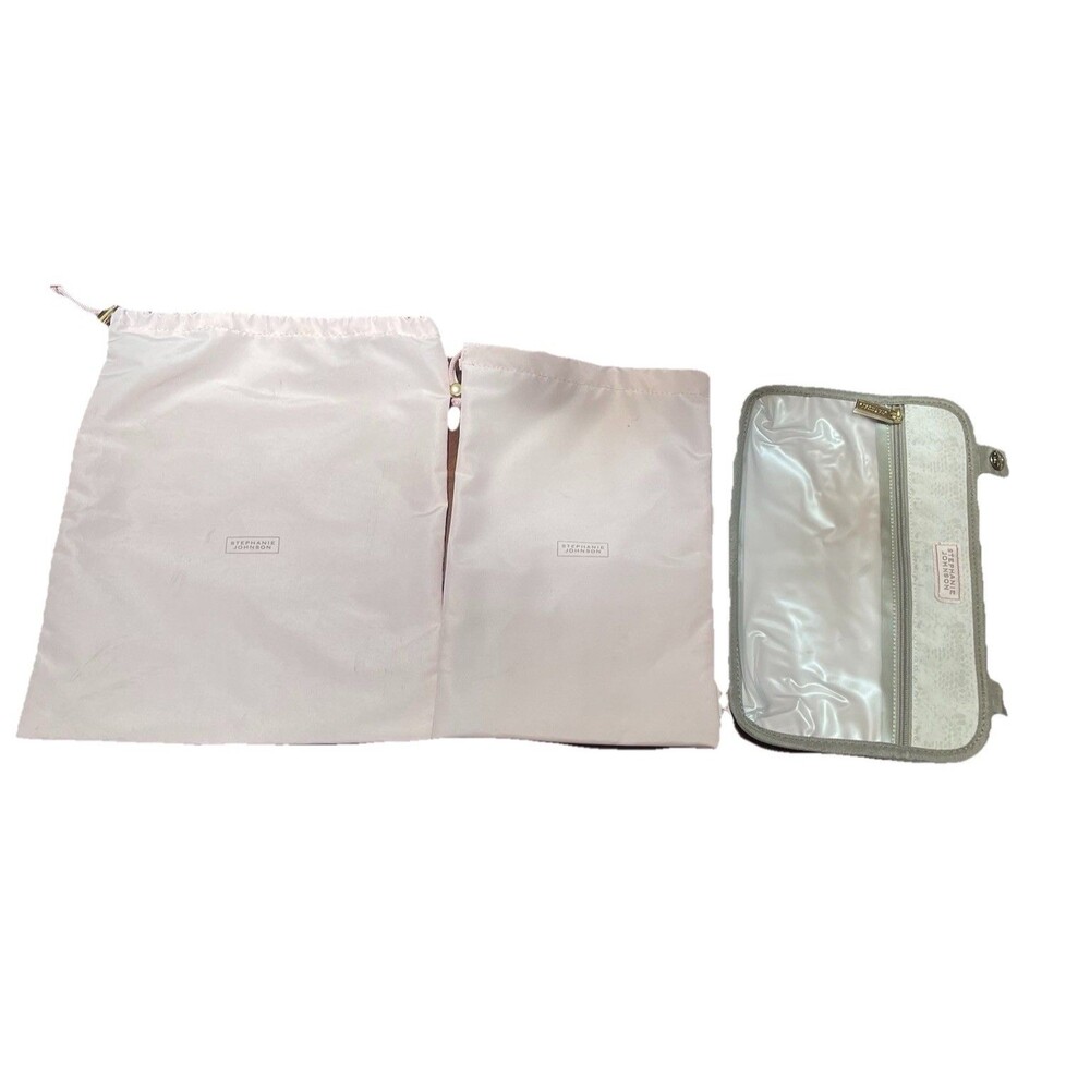 Stephanie Johnson Travel Set 3pc Pink Drawstring Pouch Makeup Bag Soft Coquette